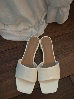a new day White Patent Slide Sandals with Square Toe